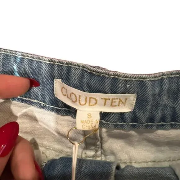 NWT Cloud Ten Skirt Womens Size Small Blue Two-Tone Denim Mini High Rise Raw Hem - Picture 3 of 4